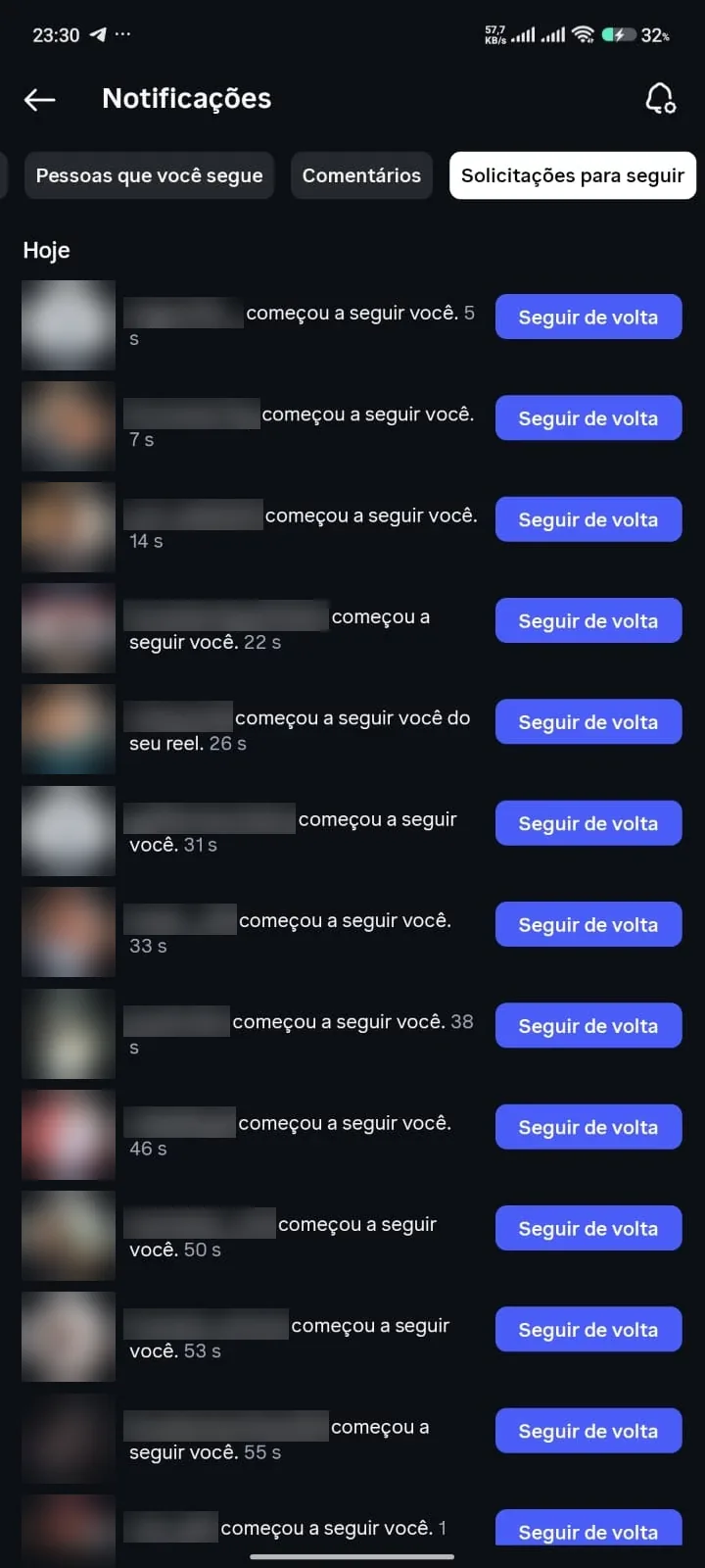 Novos seguidores a cada poucos segundos