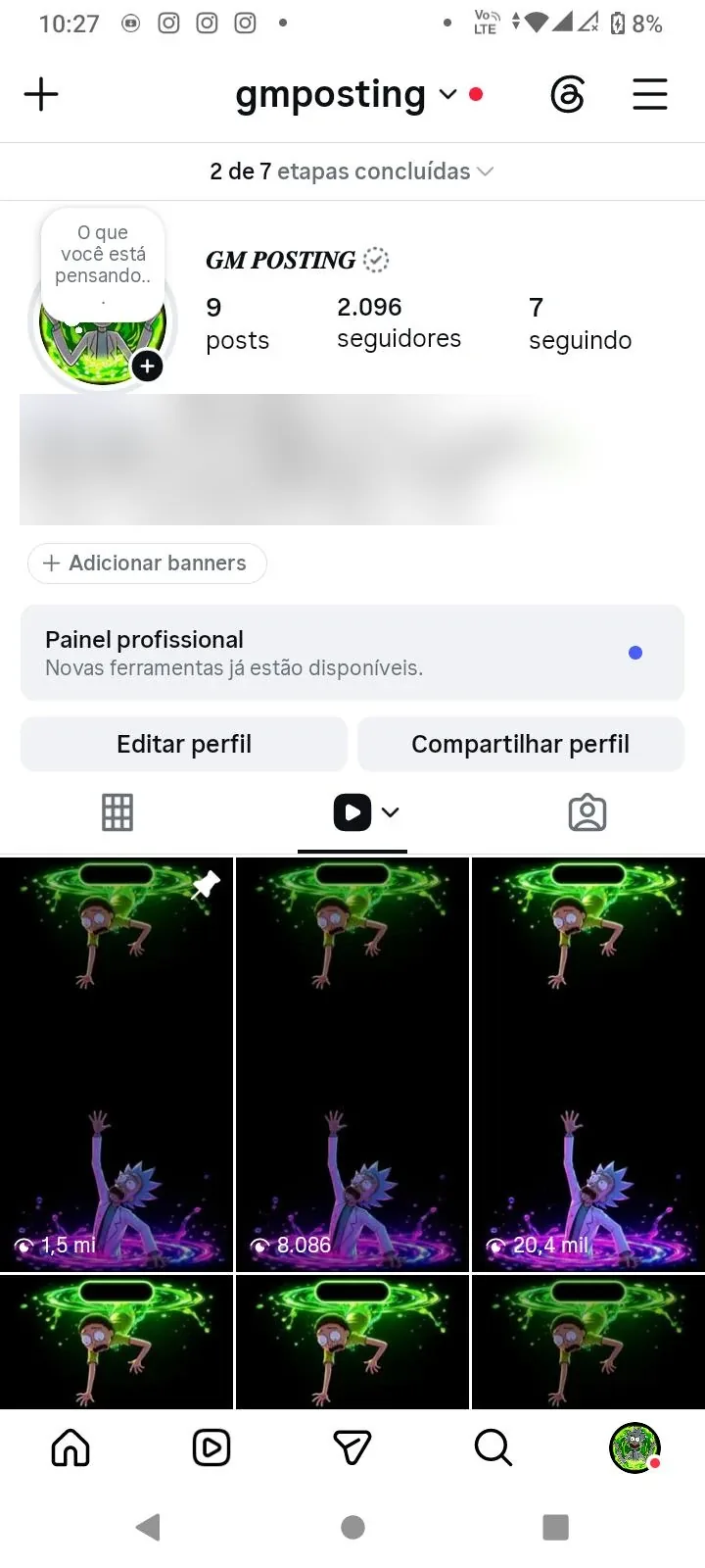 Página nova: Reel com 1,5 milhão de views